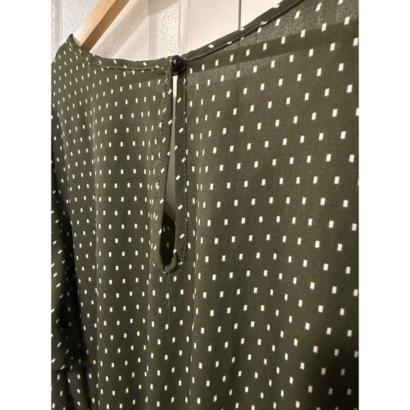 NEW! Roolee M Polka Dot Jumpsuit $99 Wide Leg Cropped V Neck Olive Green White - Picture 9 of 10